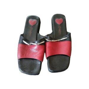 Retro 90s Y2K Brighton Womens 8 Red Black Leather Slide Sandals Slip On Comfort
